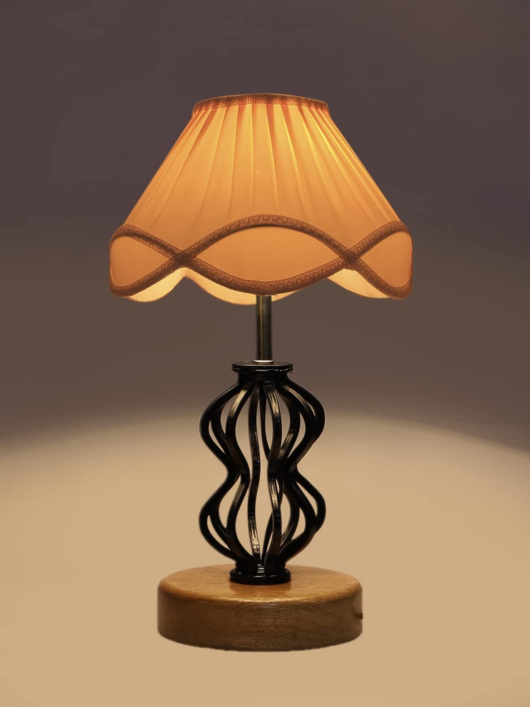 Vintage Off-White Shade Table lamp with Wood & Iron Base (84)