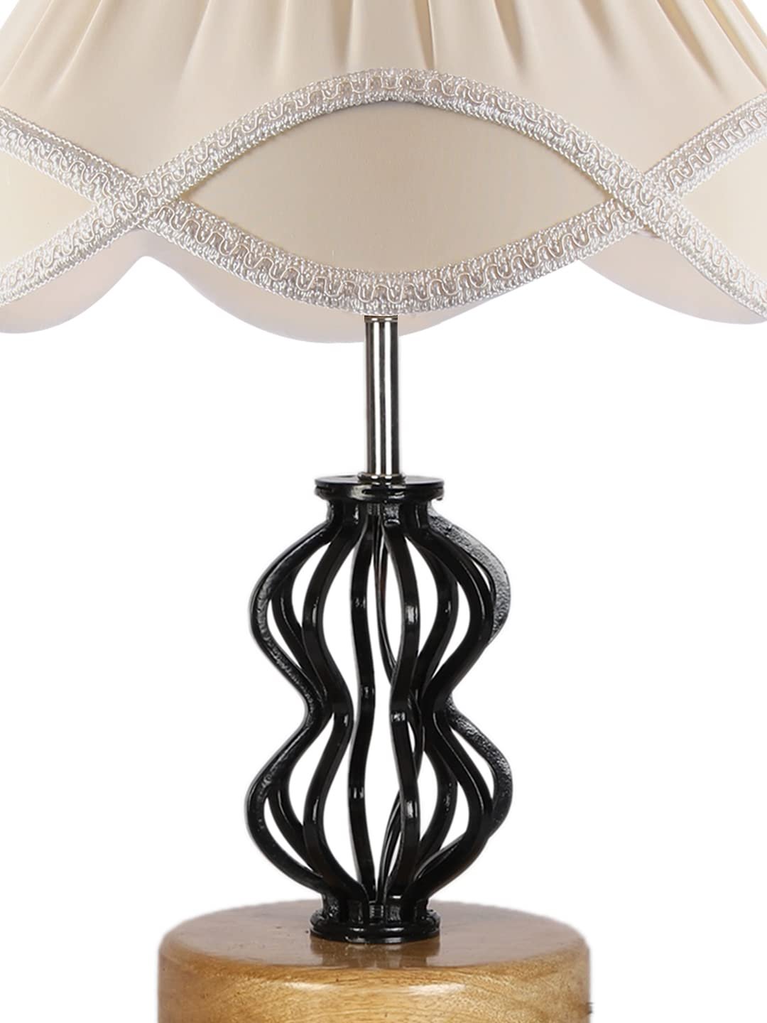 Vintage Off-White Shade Table lamp with Wood & Iron Base (84)
