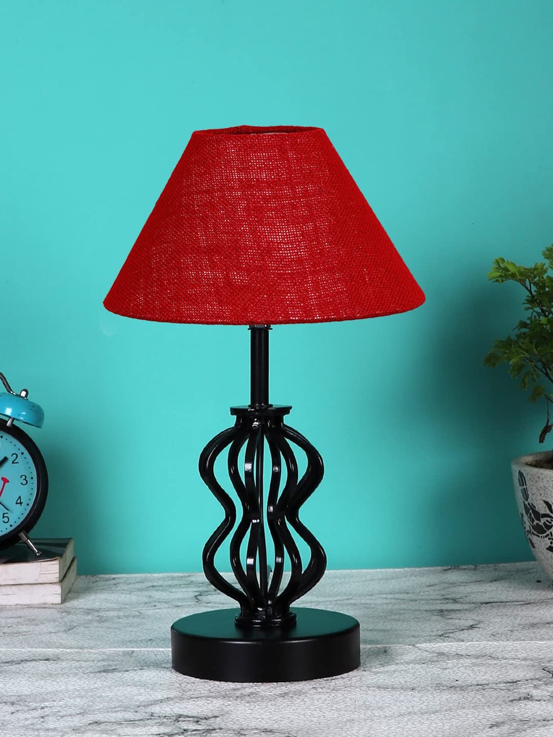 Maroon Jute Table lamp with Iron Base(95)