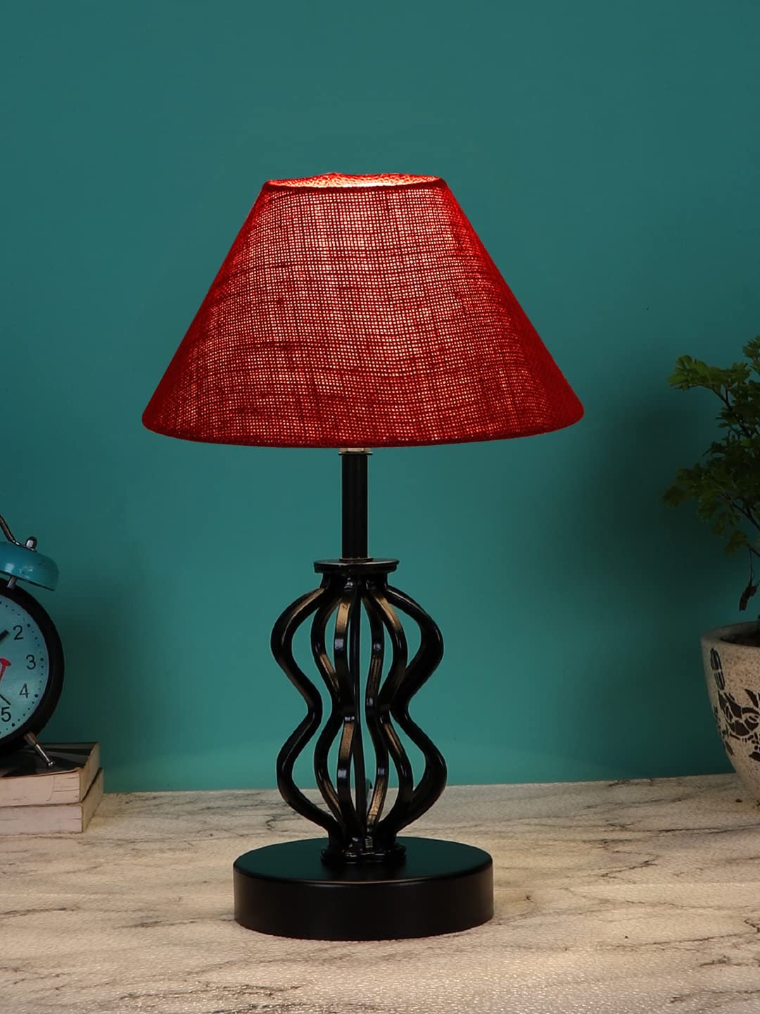 Maroon Jute Table lamp with Iron Base(95)