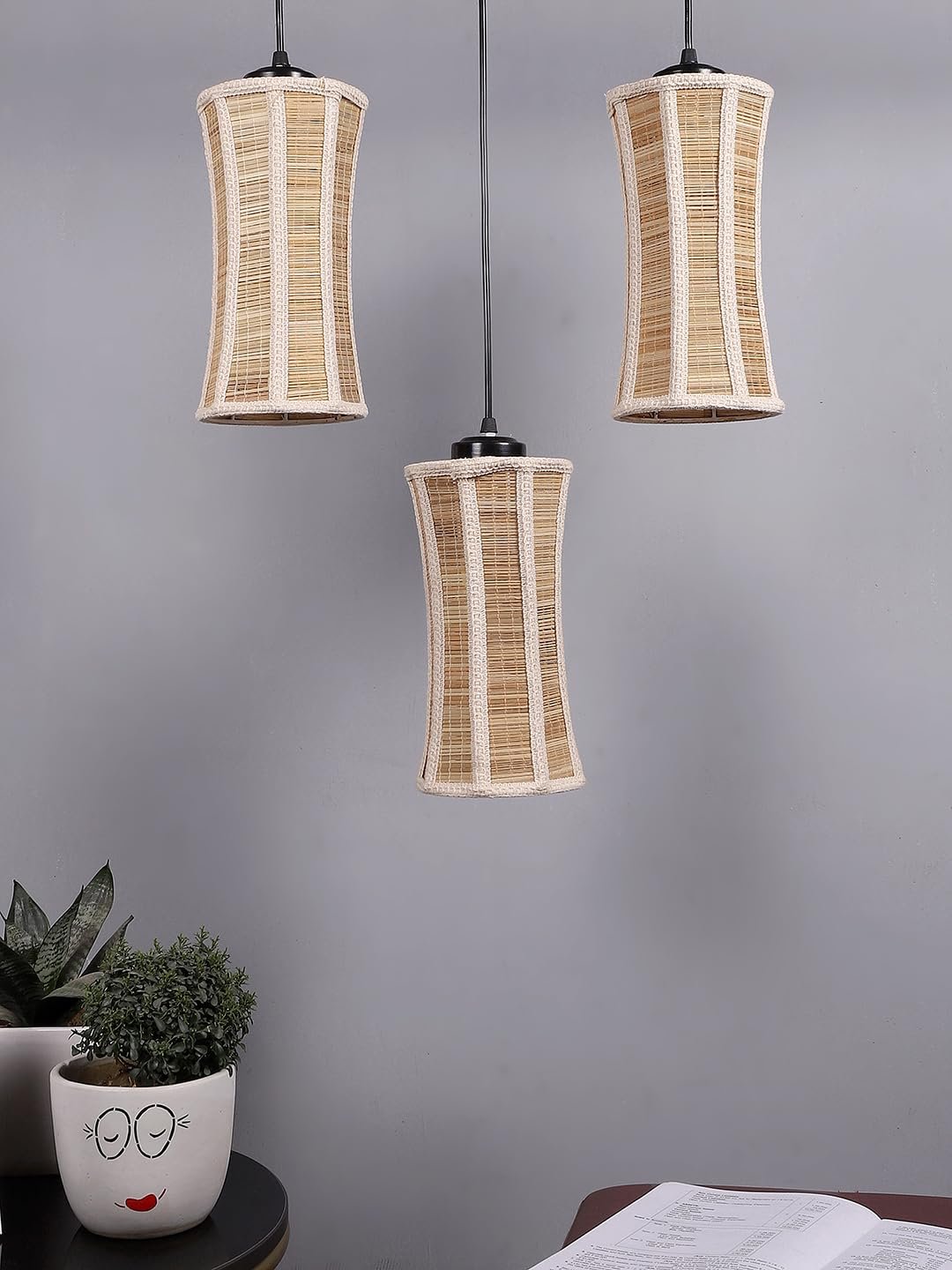 Damru Bamboo Cluster Hanging Lamp (15X3.5X20) Inches