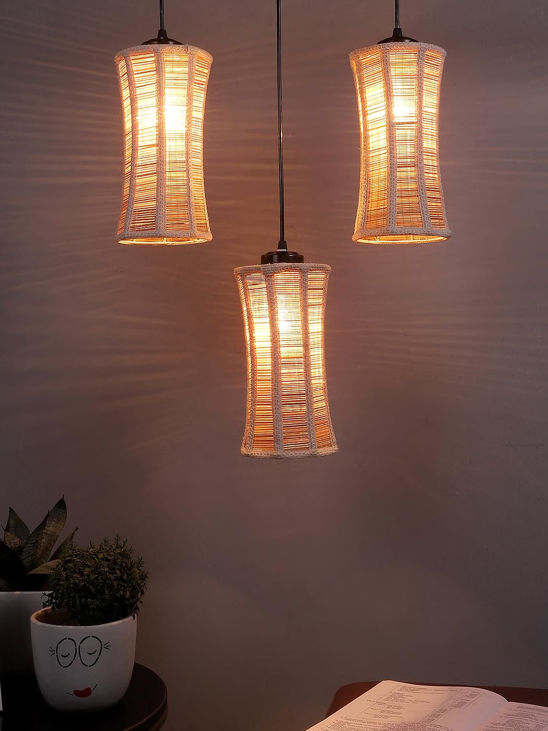 Damru Bamboo Cluster Hanging Lamp (15X3.5X20) Inches