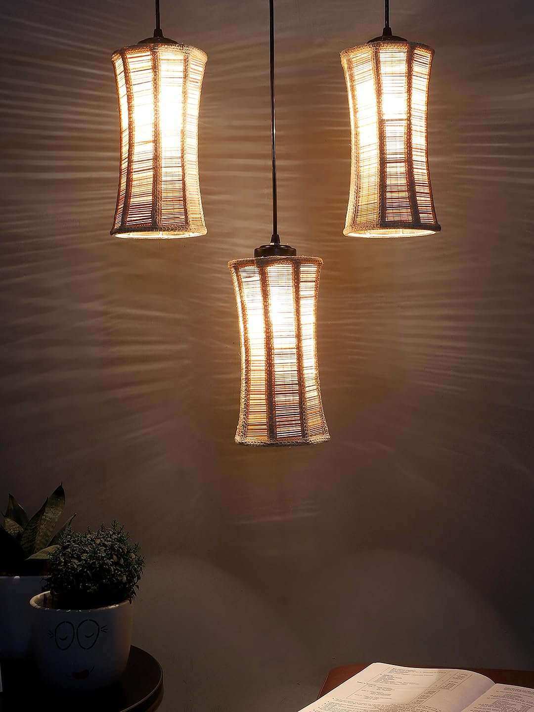 Damru Bamboo Cluster Hanging Lamp (15X3.5X20) Inches
