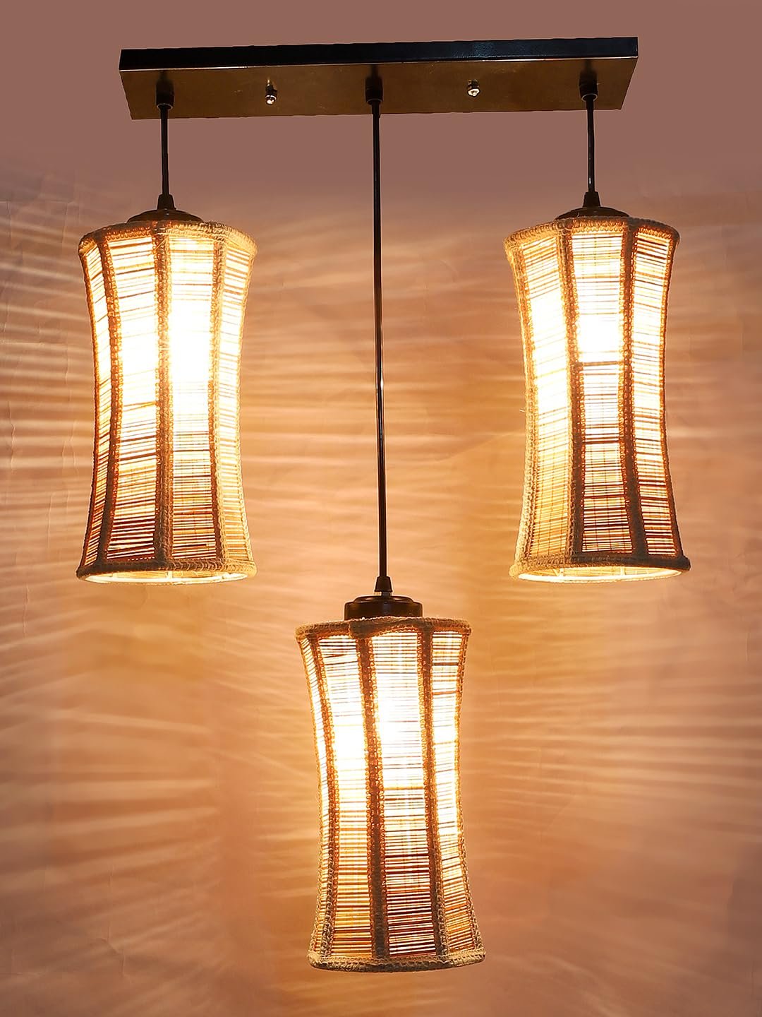 Damru Bamboo Cluster Hanging Lamp (15X3.5X20) Inches