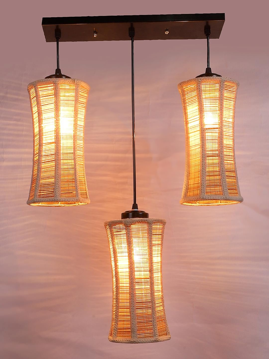 Damru Bamboo Cluster Hanging Lamp (15X3.5X20) Inches