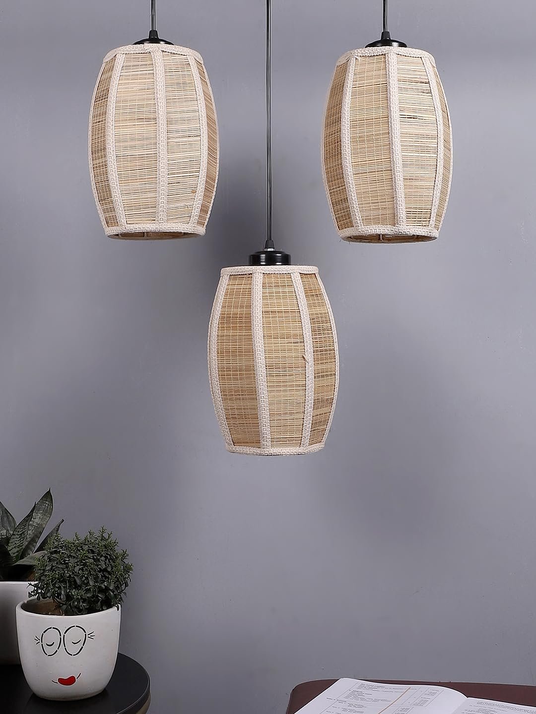 Dholak Bamboo Cluster Hanging lamp (15X3.5X20) Inches
