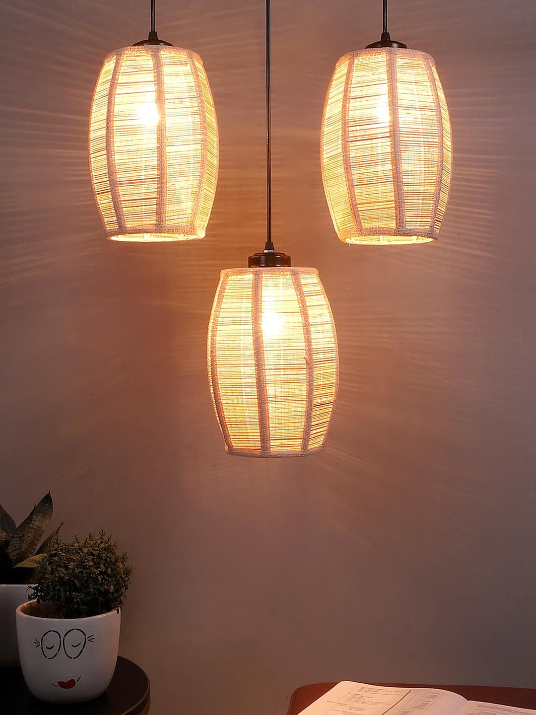 Dholak Bamboo Cluster Hanging lamp (15X3.5X20) Inches
