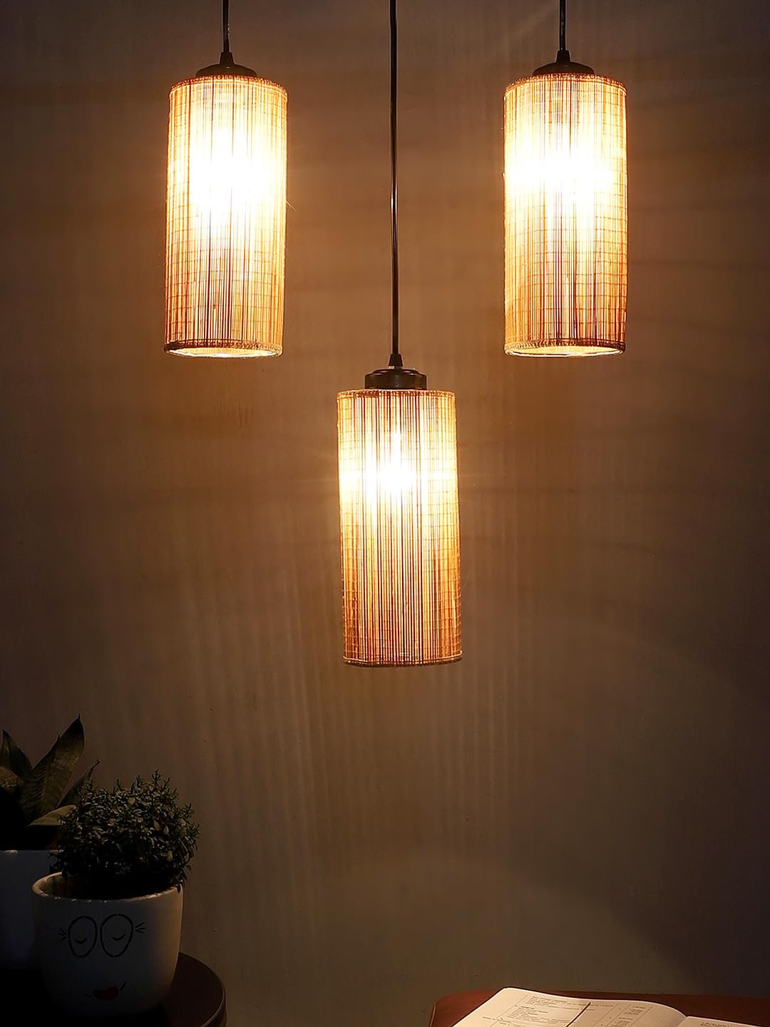 Round Bamboo Round Hanging lamp (15X3.5X20) Inches