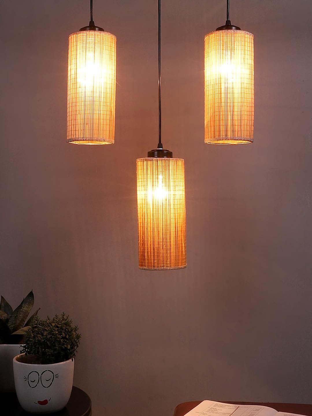 Round Bamboo Round Hanging lamp (15X3.5X20) Inches