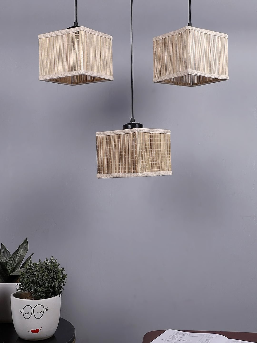 Small Bamboo Square Hanging lamp (15X3.5X20) Inches