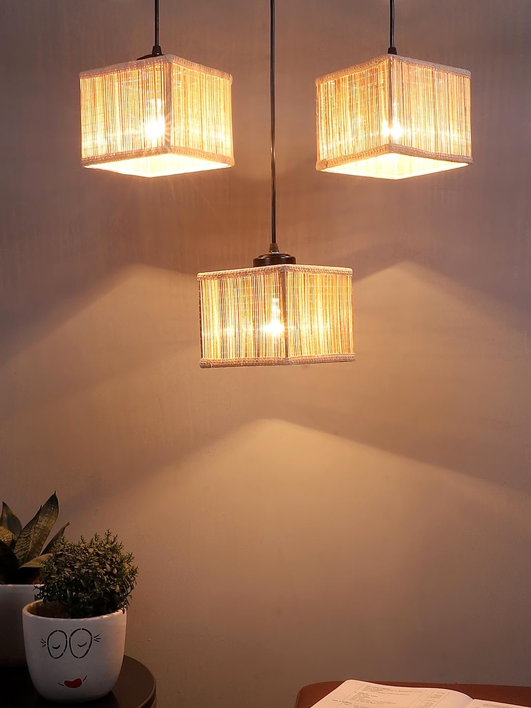 Small Bamboo Square Hanging lamp (15X3.5X20) Inches