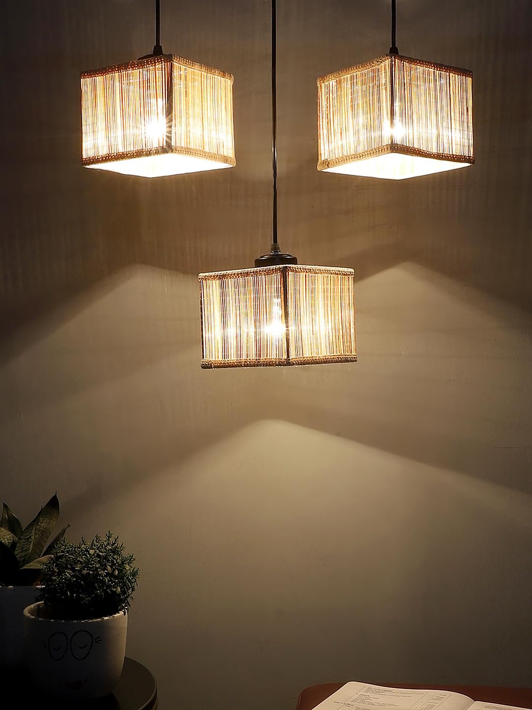 Small Bamboo Square Hanging lamp (15X3.5X20) Inches