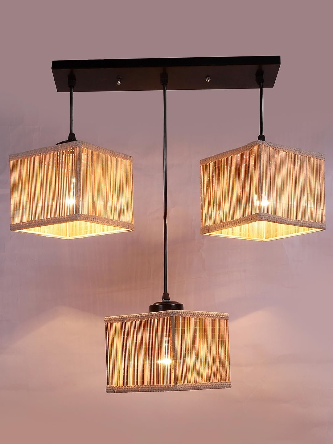 Small Bamboo Square Hanging lamp (15X3.5X20) Inches