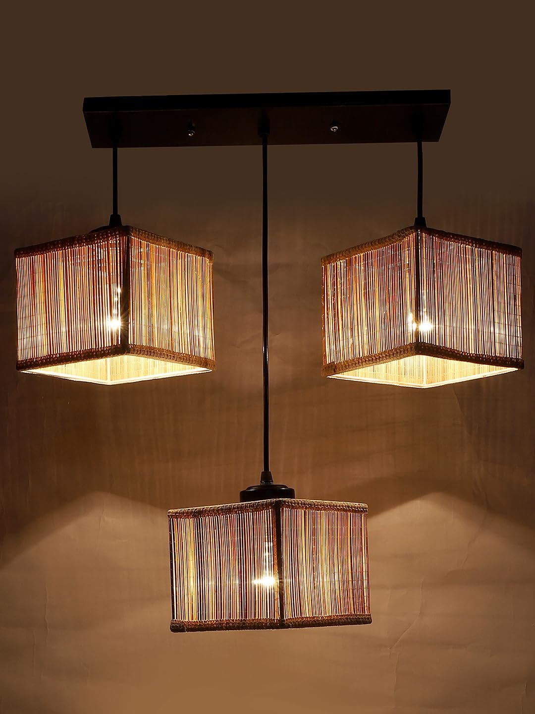 Small Bamboo Square Hanging lamp (15X3.5X20) Inches