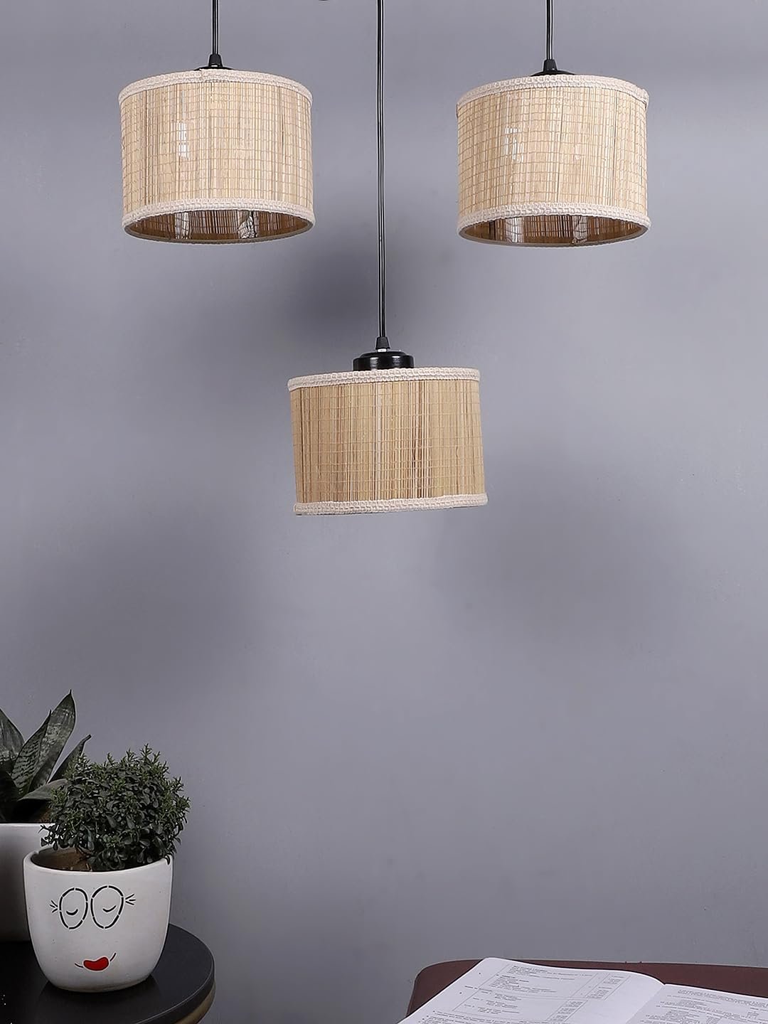Round Bamboo Gola Hanging lamp (15X3.5X20) Inches