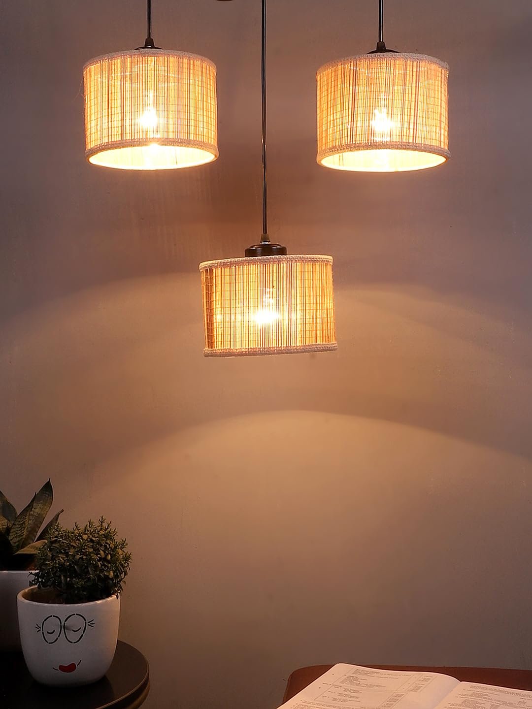 Round Bamboo Gola Hanging lamp (15X3.5X20) Inches