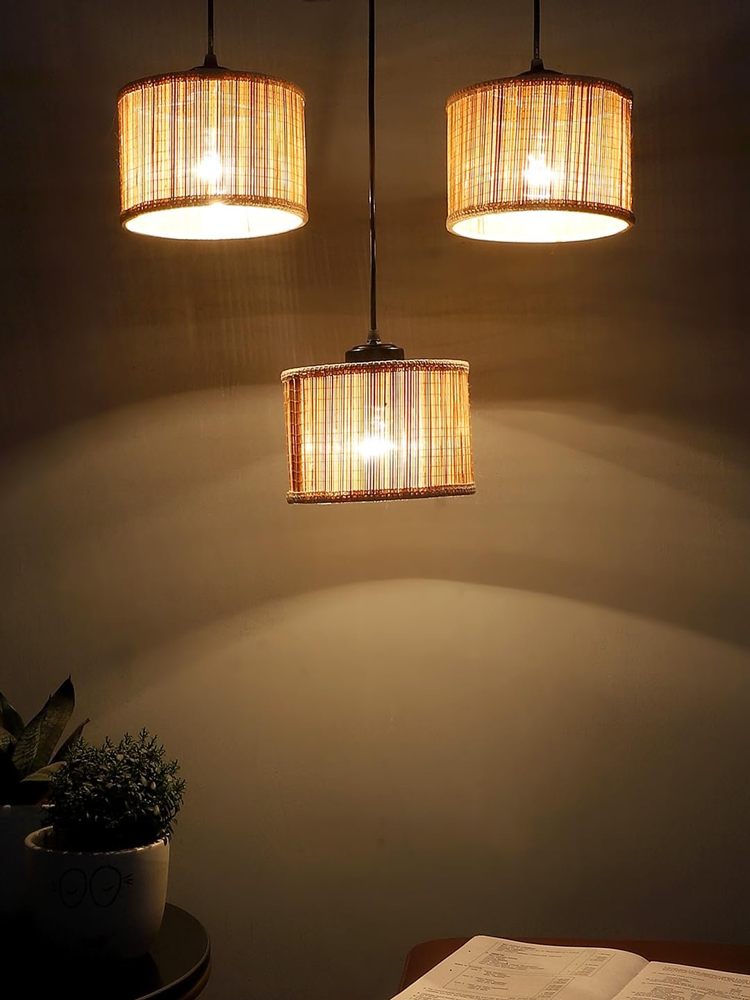 Round Bamboo Gola Hanging lamp (15X3.5X20) Inches