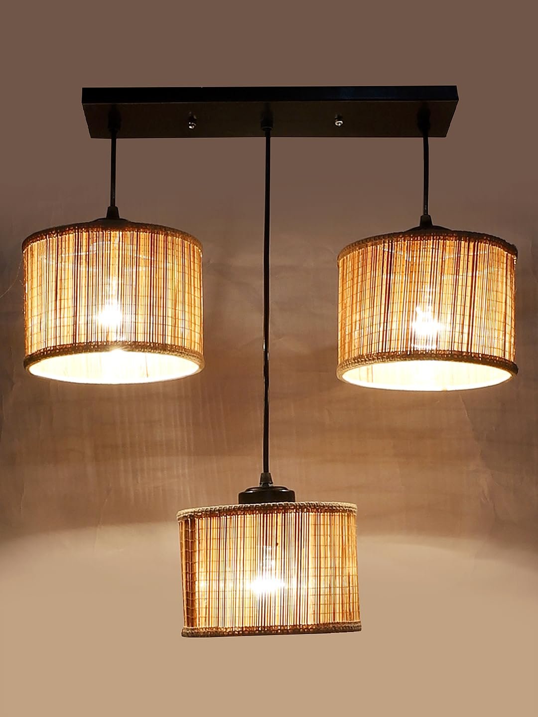 Round Bamboo Gola Hanging lamp (15X3.5X20) Inches