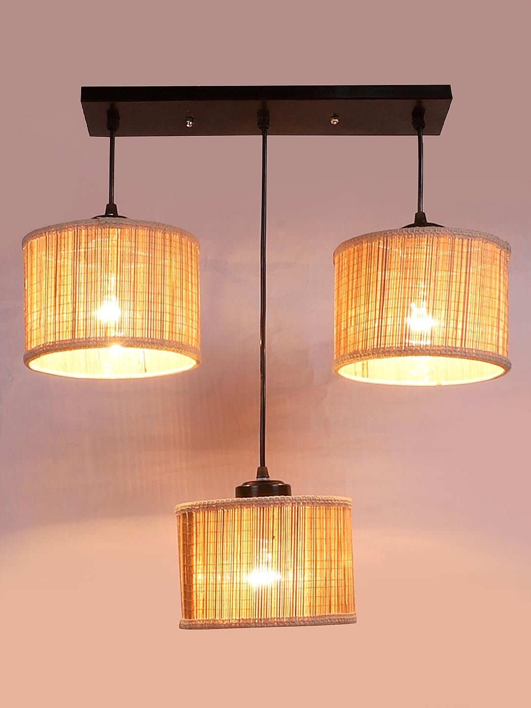 Round Bamboo Gola Hanging lamp (15X3.5X20) Inches