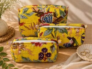 Hand Printed 3-in-1 Quilted Travel Pouch Set