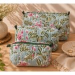 Hand Printed 3-in-1 Quilted Travel Pouch Set