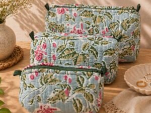Hand Printed 3-in-1 Quilted Travel Pouch Set