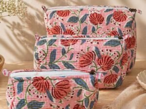 Hand Printed 3-in-1 Quilted Travel Pouch Set