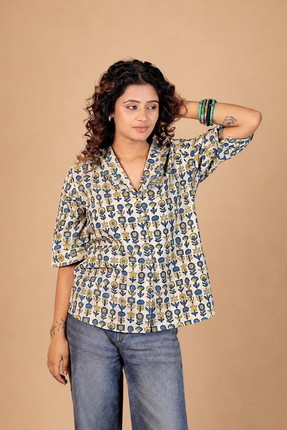 AJRAKH VEERA TOP WITH RUFFLE