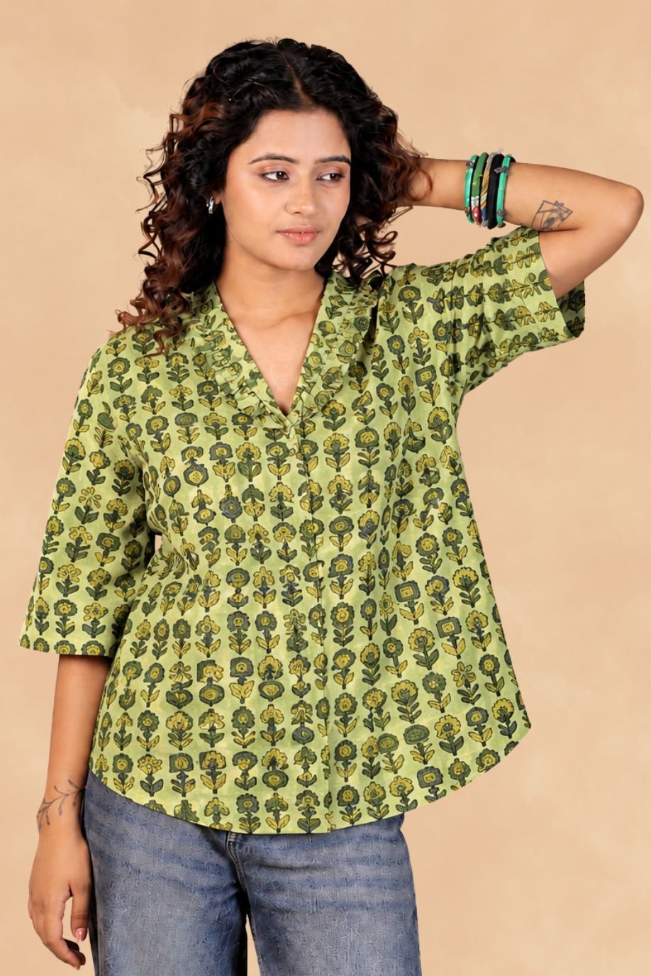 AJRAKH VEERA TOP WITH RUFFLE