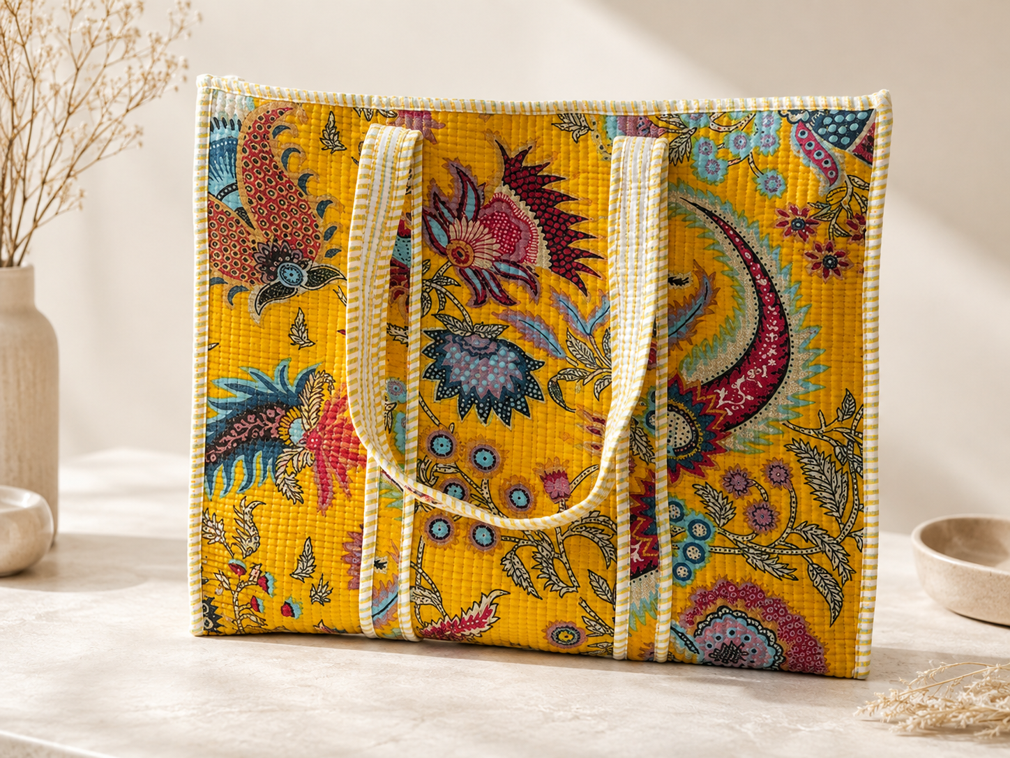 Big Hand Printed Quilted TOTE BAG