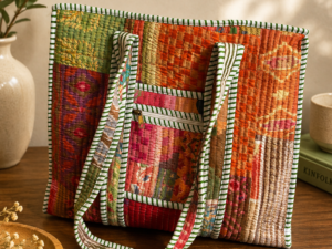 Medium size Hand Printed Quilted TOTE BAG