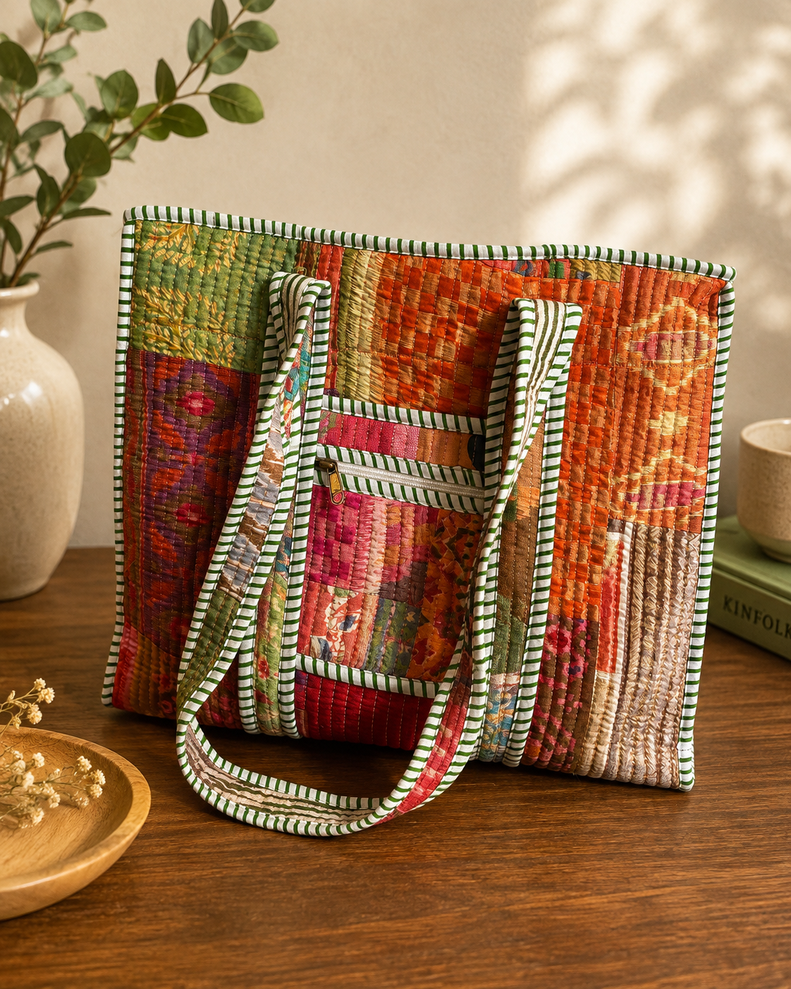Medium size Hand Printed Quilted TOTE BAG