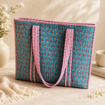 Medium size Hand Printed Quilted TOTE BAG