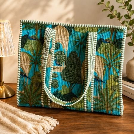 Medium size Hand Printed Quilted TOTE BAG